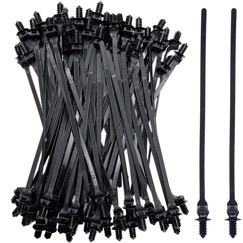 Niteguy 80 Pack Nylon Push Mount Cable Zip Tie, 8.3"x0.18" Heavy Duty Nylon Push Mount Self Locking UV Resistant Assortment for Indoor Wire Tying (Black) - Image 1